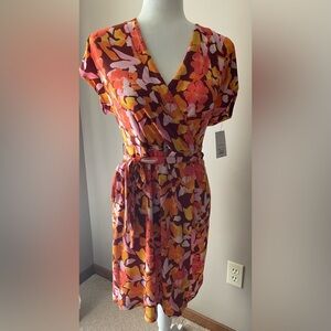 Nine West Multicolor Floral Midi Wrap Dress Women Medium